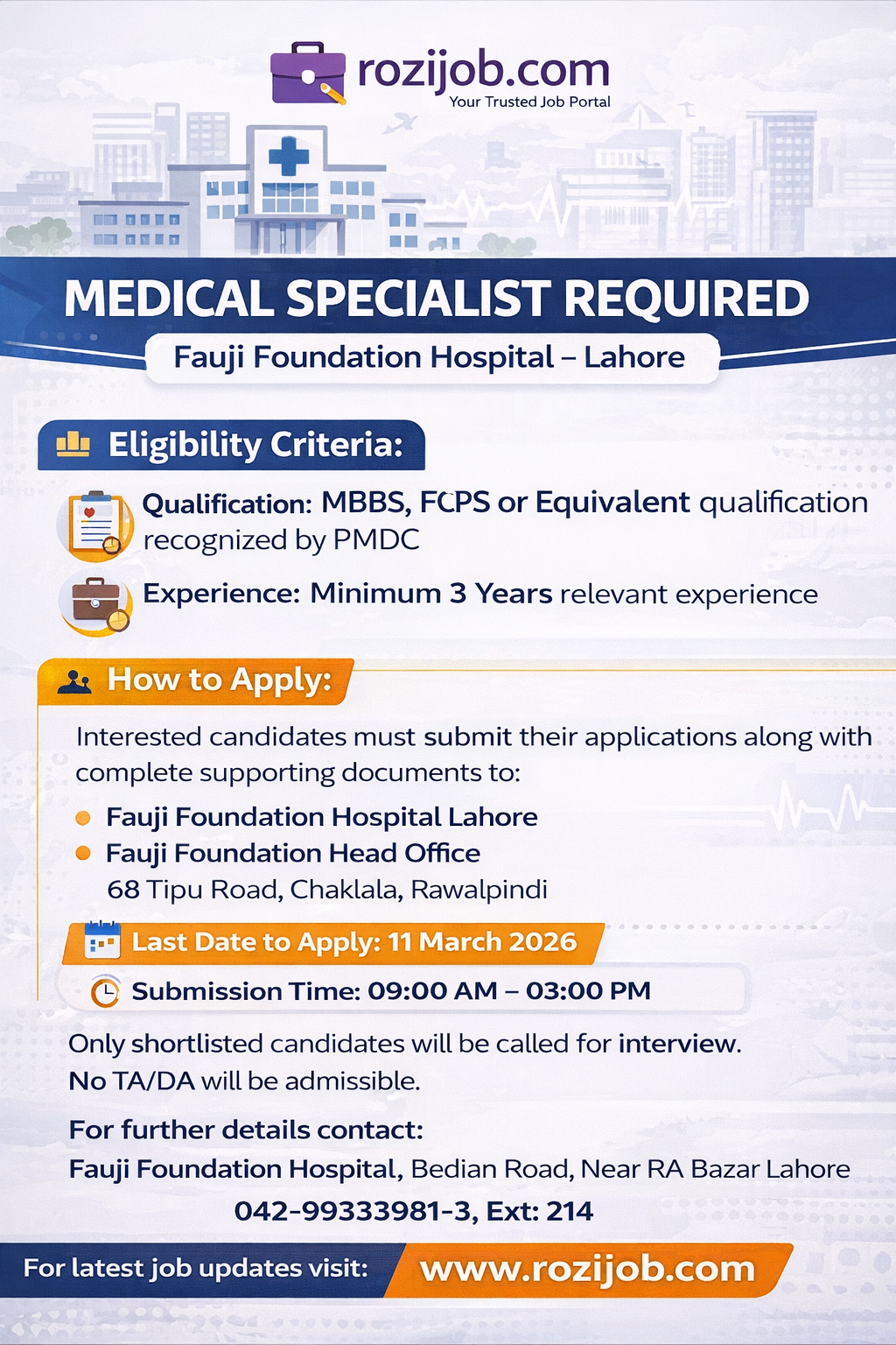 Fauji Foundation Hospital LATEST JOBS 2026.