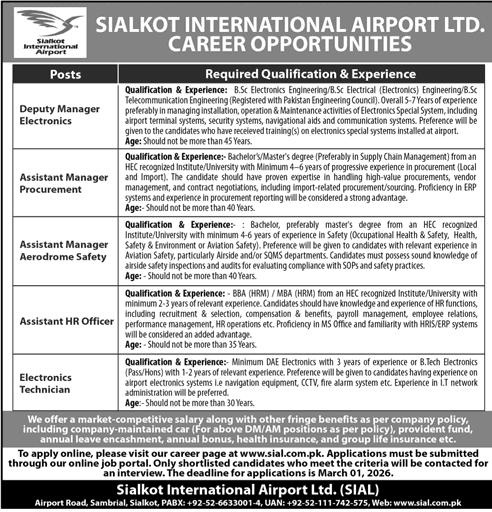 New Jobs In Sialkot International Airport 2026 - Latest Advertisement