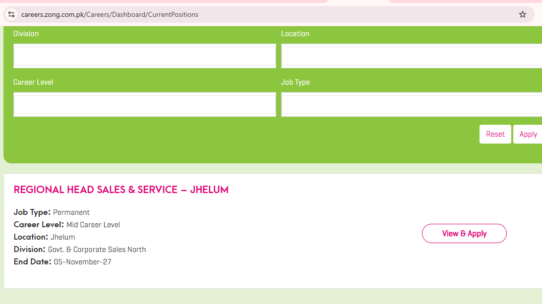 Jobs In Zong Company 2026